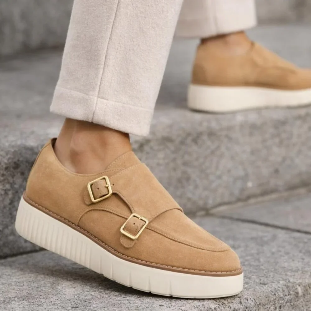 New COLE HAAN Platform Women Suede Grand City Platform Monk Strap Shoes Size 7.5